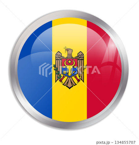 Moldova flag - glossy circle button in metal frame displays a colorful flag of a country cultural identity and heritage. The essence of national pride and unity. Moldova flag - glossy circle button in metal frame displays a colorful flag of a country cultural identity and heritage. The essence of national pride and unity. 134855707
