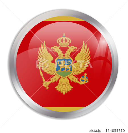Montenegro flag - glossy circle button in metal frame displays a colorful flag of a country cultural identity and heritage. The essence of national pride and unity. Montenegro flag - glossy circle button in metal frame displays a colorful flag of a country cultural identity and heritage. The essence of national pride and unity. 134855710