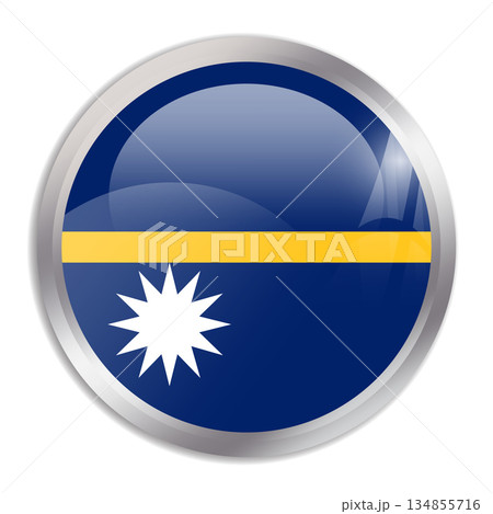 Nauru flag - glossy circle button in metal frame displays a colorful flag of a country cultural identity and heritage. The essence of national pride and unity. 134855716
