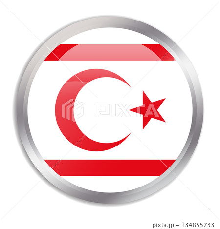Northern Cyprus flag - glossy circle button in metal frame displays a colorful flag of a country cultural identity and heritage. The essence of national pride and unity. 134855733