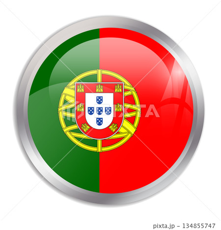 Portugal flag - glossy circle button in metal frame displays a colorful flag of a country cultural identity and heritage. The essence of national pride and unity. 134855747