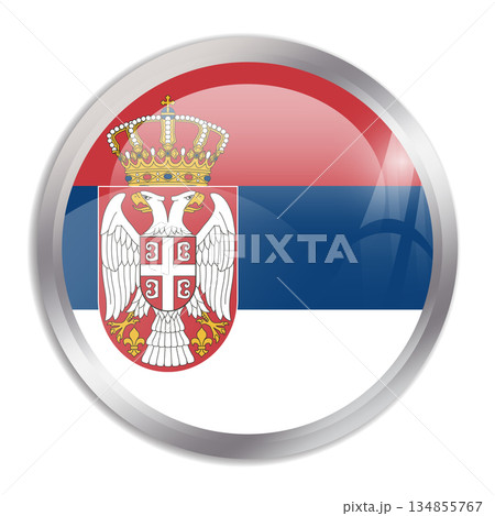 Serbia flag - glossy circle button in metal frame displays a colorful flag of a country cultural identity and heritage. The essence of national pride and unity. Serbia flag - glossy circle button in metal frame displays a colorful flag of a country cultural identity and heritage. The essence of national pride and unity. 134855767