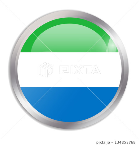 Sierra Leone flag - glossy circle button in metal frame displays a colorful flag of a country cultural identity and heritage. The essence of national pride and unity. 134855769