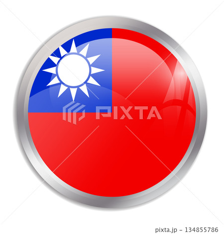 Taiwan flag - glossy circle button in metal frame displays a colorful flag of a country cultural identity and heritage. The essence of national pride and unity. 134855786