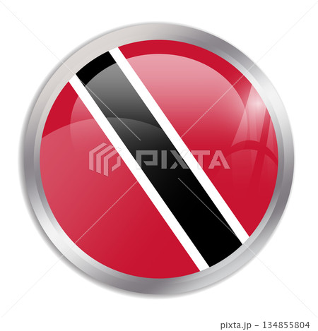 Trinidad and Tobago flag - glossy circle button in metal frame displays a colorful flag of a country cultural identity and heritage. The essence of national pride and unity. 134855804