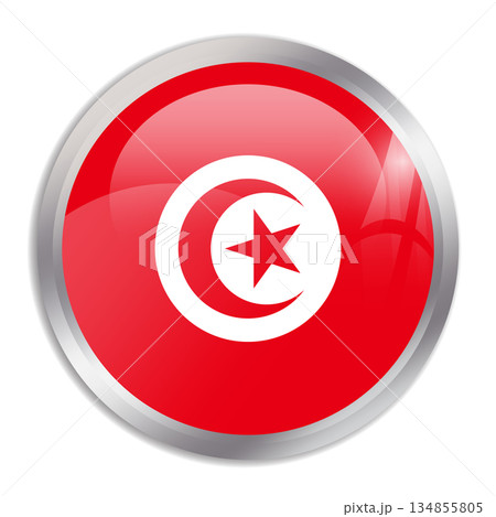 Tunisia flag - glossy circle button in metal frame displays a colorful flag of a country cultural identity and heritage. The essence of national pride and unity. Tunisia flag - glossy circle button in metal frame displays a colorful flag of a country cultural identity and heritage. The essence of national pride and unity. 134855805