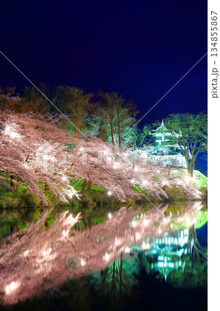 【新潟県】シンメトリーな高田城の満開の夜桜(高田城址公園観桜会) 【新潟県】シンメトリーな高田城の満開の夜桜(高田城址公園観桜会) 134855867