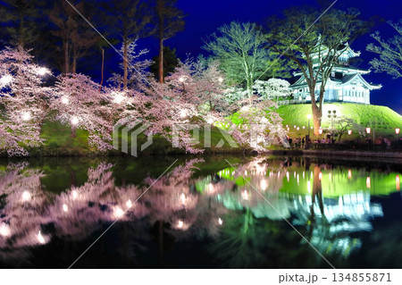 【新潟県】シンメトリーな高田城の満開の夜桜(高田城址公園観桜会) 【新潟県】シンメトリーな高田城の満開の夜桜(高田城址公園観桜会) 134855871