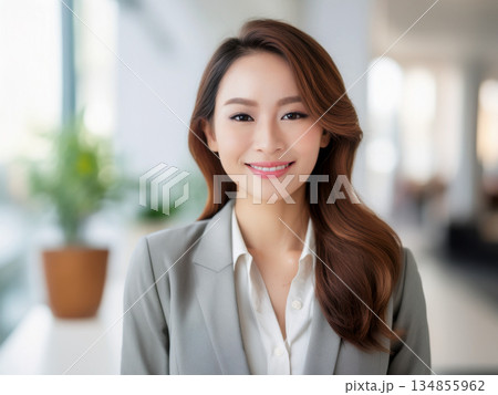 髪の長い笑顔の若いビジネスウーマン 髪の長い笑顔の若いビジネスウーマン 134855962