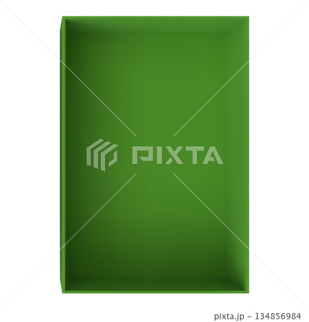 Open green gift cardboard box top view, vector 3D empty carton container present parcel, delivery case, wrap package Open green gift cardboard box top view, vector 3D empty carton container present parcel, delivery case, wrap package 134856984