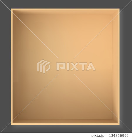 Empty open square cardboard gift box with an open lid, top view. 134856993