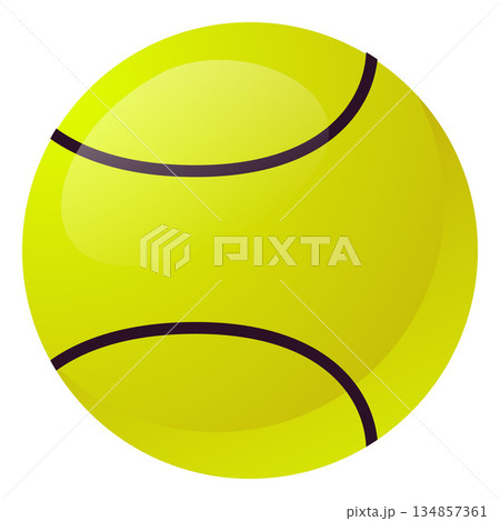 Isolated green tennis ball icon with black curved lines. Isolated green tennis ball icon with black curved lines. 134857361