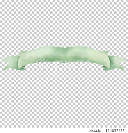 Hand-drawn watercolor illustration of a green ribbon. 134857455