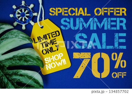 Summer Sale 70% Promotion Offer Discount Retail Shopping Concept Summer Sale 70% Promotion Offer Discount Retail Shopping Concept 134857702