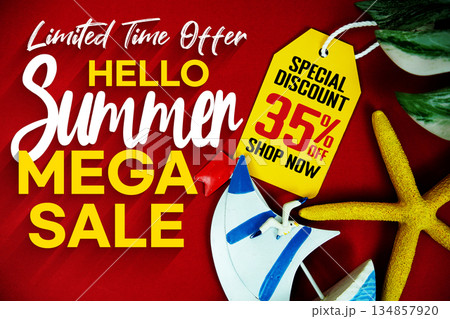 Summer Sale 35% Promotion Offer Discount Retail Shopping Concept Summer Sale 35% Promotion Offer Discount Retail Shopping Concept 134857920