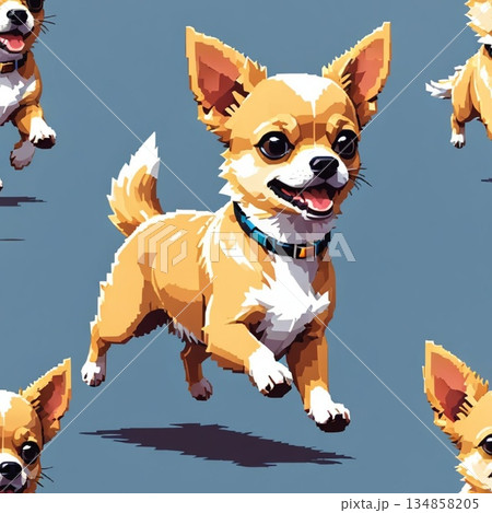 かわいいドット絵　チワワさん ラインスタンプ風 134858205