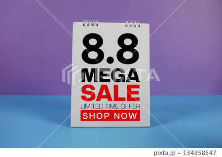 8.8 Mega Sale text Promotion and Marketing on purple and blue background 8.8 Mega Sale text Promotion and Marketing on purple and blue background 134858547