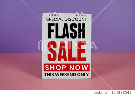 Flash Sale text Promotion and Marketing on purple and pink background 134858548