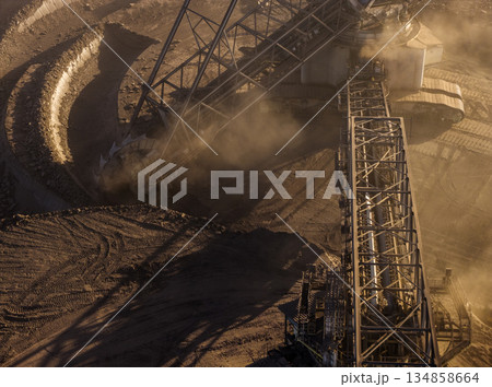 A large bucket wheel excavator in a lignite brown coal mine A large bucket wheel excavator in a lignite brown coal mine 134858664