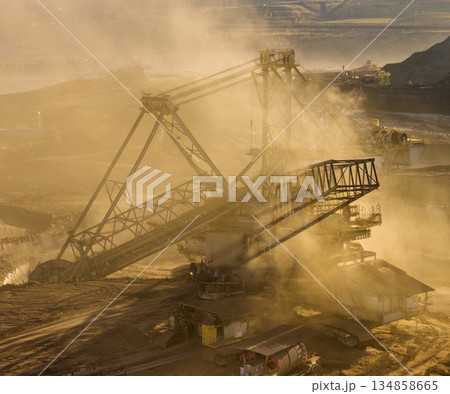 A large bucket wheel excavator in a lignite brown coal mine 134858665