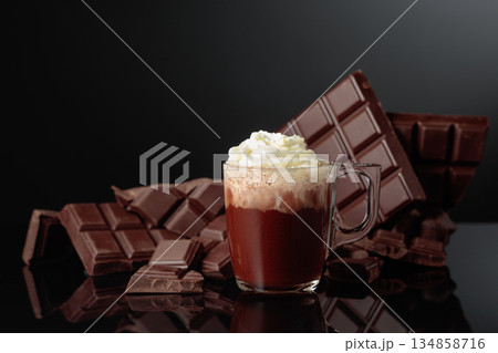 Hot chocolate with whipped cream. Hot chocolate with whipped cream. 134858716