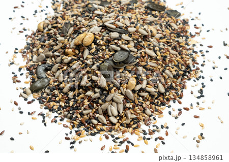 Diverse superfood seed mix with pumpkin sunflower and flax seeds 134858961