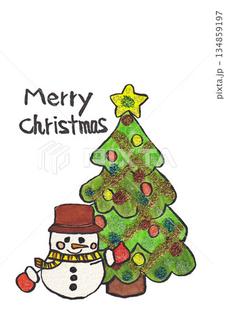 手描きの水彩画(絵手紙)「クリスマスカード」文字入り 雪だるま一個 手描きの水彩画(絵手紙)「クリスマスカード」文字入り 雪だるま一個 134859197