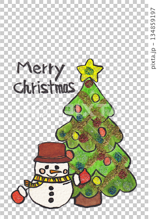 Hand-painted watercolor (picture letter) "Christmas card" with text and one snowman 134859197