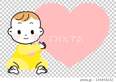 插畫素材:一個嬰兒抱著一顆大大的心的插圖素材 插畫素材:一個嬰兒抱著一顆大大的心的插圖素材 134859232