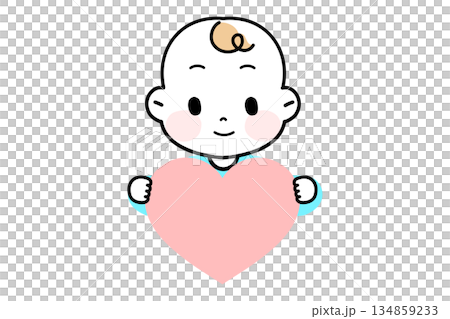 插畫素材:嬰兒上半身手捧著愛心的插畫素材。 插畫素材:嬰兒上半身手捧著愛心的插畫素材。 134859233