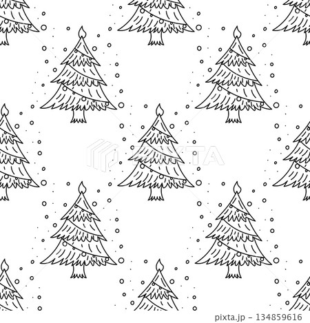 Doodle pattern of Christmas glass snow globes with christmas tree in black and white style 134859616
