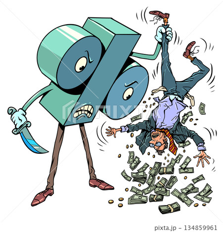 A discount sign robs a man. Spending money online. Financial literacy. A discount sign robs a man. Spending money online. Financial literacy. 134859961