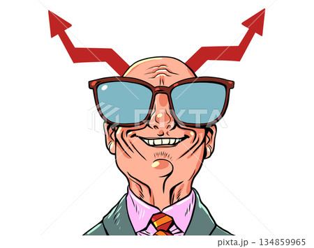 Charts as horns. The villainous boss of a corporation. A symbol of the devil and demon in business. 134859965