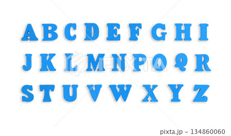 wooden letters of the English alphabet in blue color on a white background wooden letters of the English alphabet in blue color on a white background 134860060