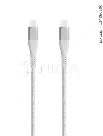 White cable for charging and synchronization with Type - C, USB, Micro USB, Lightning connectors on a white background White cable for charging and synchronization with Type - C, USB, Micro USB, Lightning connectors on a white background 134860100