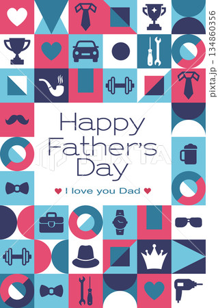 Fathers Day background with modern male Icons and geometric shapes. Greeting print, geometric pattern, poster. 134860356