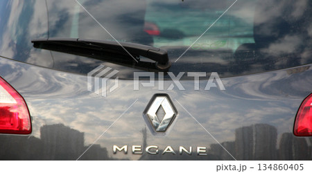 French car Renault Megane rear view. car with windscreen wiper 134860405