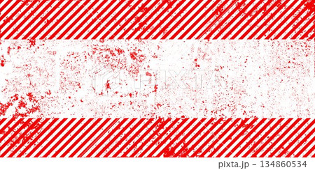 Warning sign with red and white diagonal lines. Attention, danger or caution symbol. Construction site signage, road safety notice, hazard banner, security alert shield. Vector illustration 134860534