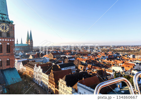 Lubeck Germany old town aerial perspective Lubeck Germany old town aerial perspective 134860667