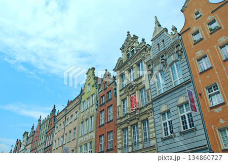 Beautiful architecture with old houses in Gdansk. Colored houses in city 134860727