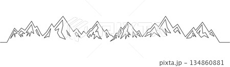 Minimalist abstract mountain range outline vector. Long contour design for trekking, climbing, outdoor adventure and alpine eco-friendly graphics Minimalist abstract mountain range outline vector. Long contour design for trekking, climbing, outdoor adventure and alpine eco-friendly graphics 134860881