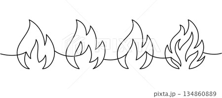 Continuous line of four flames. Minimal vector border for hot product packaging, hazard warnings and creative artwork 134860889