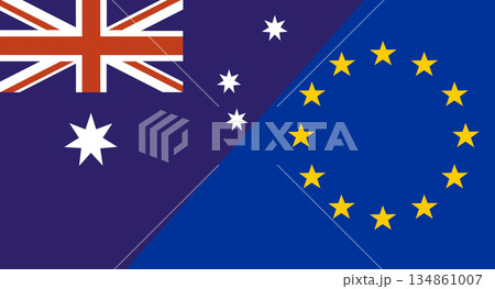 Flags of Australia and European Union. Economic union 134861007