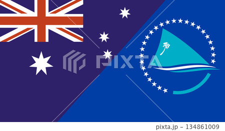 Flags of Australia and Pacific Community. Economic union 134861009