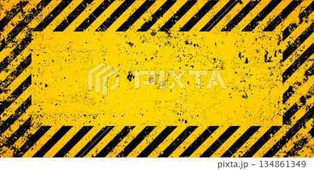 Warning sign with yellow and black diagonal lines. Attention, danger or caution symbol. Construction site signage, road safety notice, hazard banner, security alert shield. Vector illustration Warning sign with yellow and black diagonal lines. Attention, danger or caution symbol. Construction site signage, road safety notice, hazard banner, security alert shield. Vector illustration 134861349
