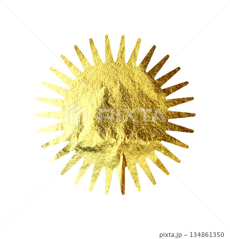 Golden star, sunburst symbol. Shiny gold foil. Vintage sunbeam symbol. Shopping labels, sale sticker, quality mark. Modern art. Wedding, greeting card decoration elements. Vector illustration 134861350