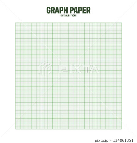 Sheet of graph paper with grid. Millimeter paper texture, geometric pattern. Green lined blank for drawing, studying, technical engineering or scale measurement. Vector illustration 134861351