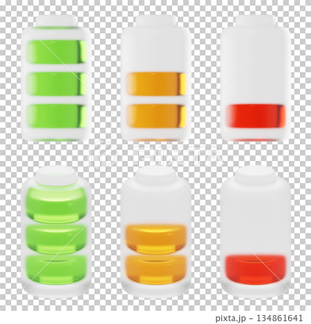 3D Battery Charge Level Icon Set Full Half and Low Battery 3D Battery Charge Level Icon Set Full Half and Low Battery 134861641