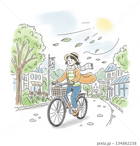 サイクリングする女性 134862238