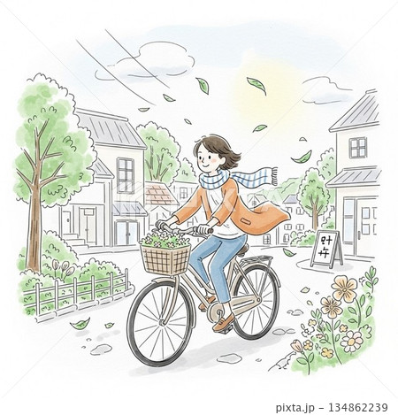 自転車で走る女性 自転車で走る女性 134862239